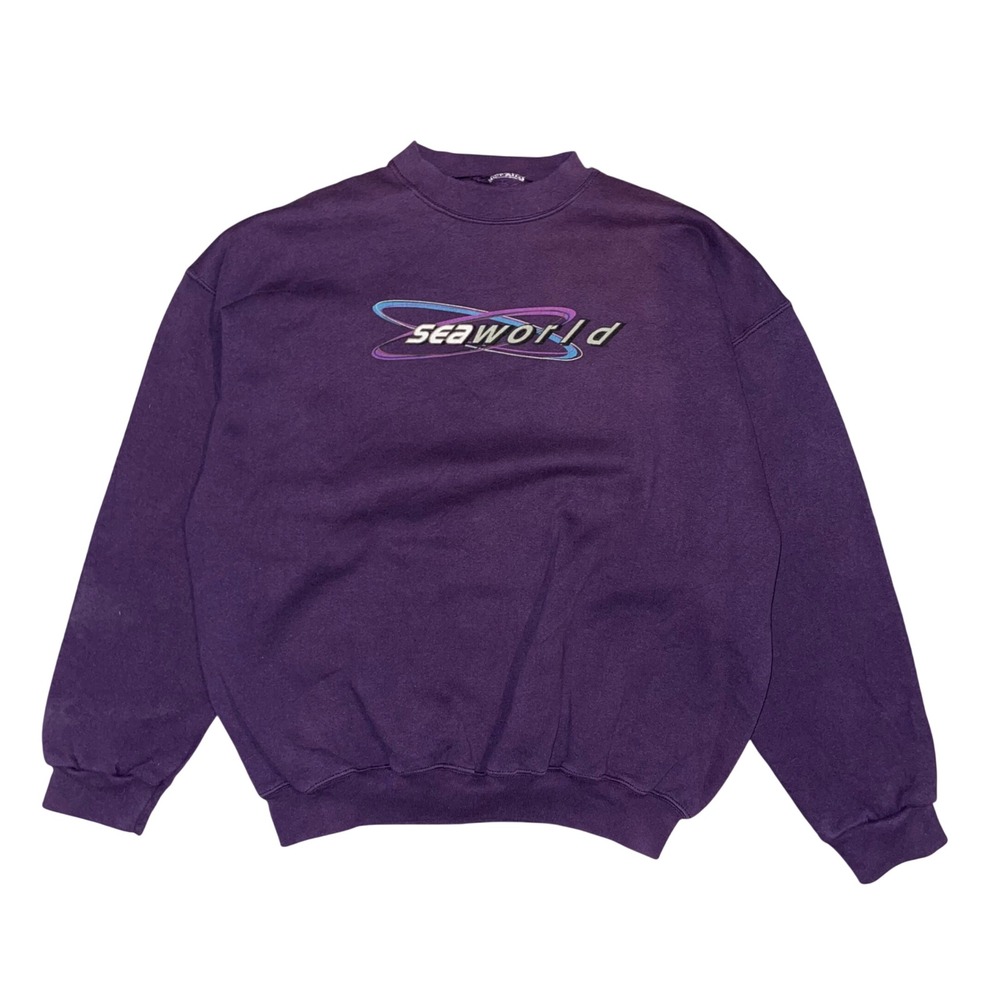 Vintage SeaWorld Purple Crewneck Sweatshirt Y2K Logo Mens L Pullover